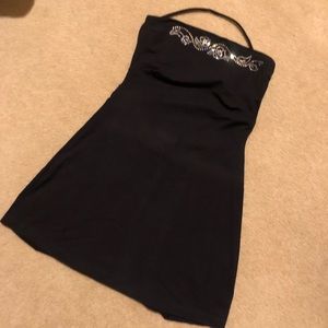 Mini black dress with rhinestones detail